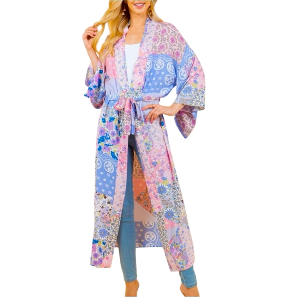 Pastel Patchwork Floral Kimono Robe - Women